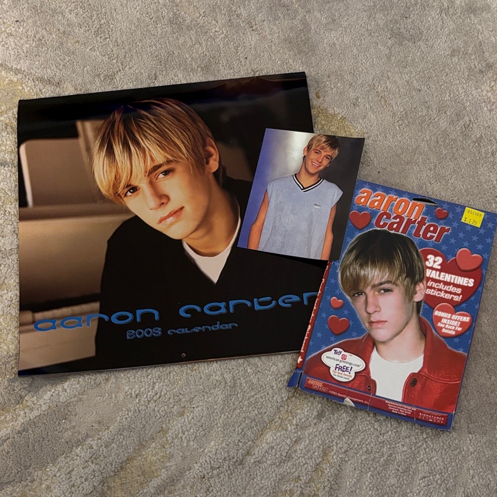 Aaron Carter 2003 Calendar, Valentines, and Postcard Bundle